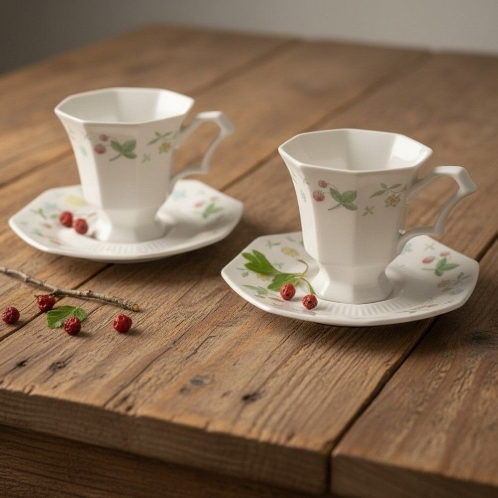 Independence Ironstone OLD ORCHARD 2 Teacups Saucers Vintage Japan *